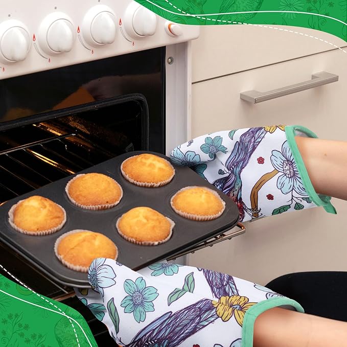 Leinuosen 6 Bird Flower Kitchen Towels Kitchen Decor and Accessories Set Floral Plant Oven Mitts and Pot Holders Sets Farmhouse Absorbent Dish Towels for Cooking Baking Grilling