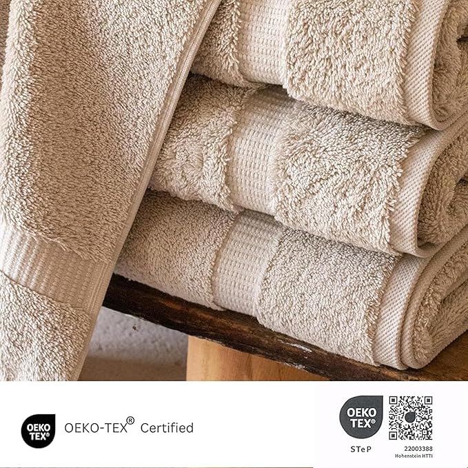 SALBAKOS 100% Turkish Cotton Bath Towels | 4 Piece Turkish Bath Towels Taupe 27x54 in Standard Size | Premium Hotel Quality, Super Absorbent, Thick & Plush Turkish Bath Towel (Taupe, 4 Bath Towels)