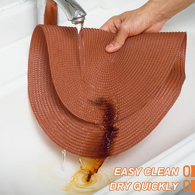 AHHFSMEI Placemats Set of 4 for Dining Table Washable Woven Non-Slip 18x12 inches Placemat Heat-Resistant Durable Table Mats for Dining Table Easy to Clean (Burnt Orange 4)
