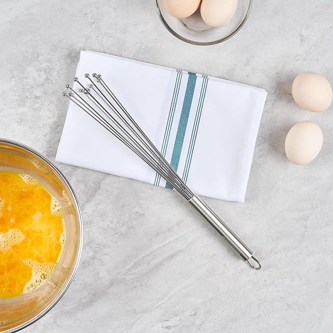 Restaurantware 12.5 in Stainless Steel Ball Whisk - 24 Pack - German Standard Egg Beater with Ergonomic Handle, Dishwasher Safe - Manual Mixer Cooking Whisk for Baking, Stirring, Sauces, Beating