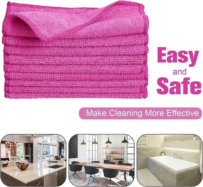 Tanlade Cleaning Cloth Dry Erase Cloth Cleaning Rags Reasonable Kitchen Towels Microfiber Towels Cars Wash(6 x 6 Inch,Pink,30 Pcs)