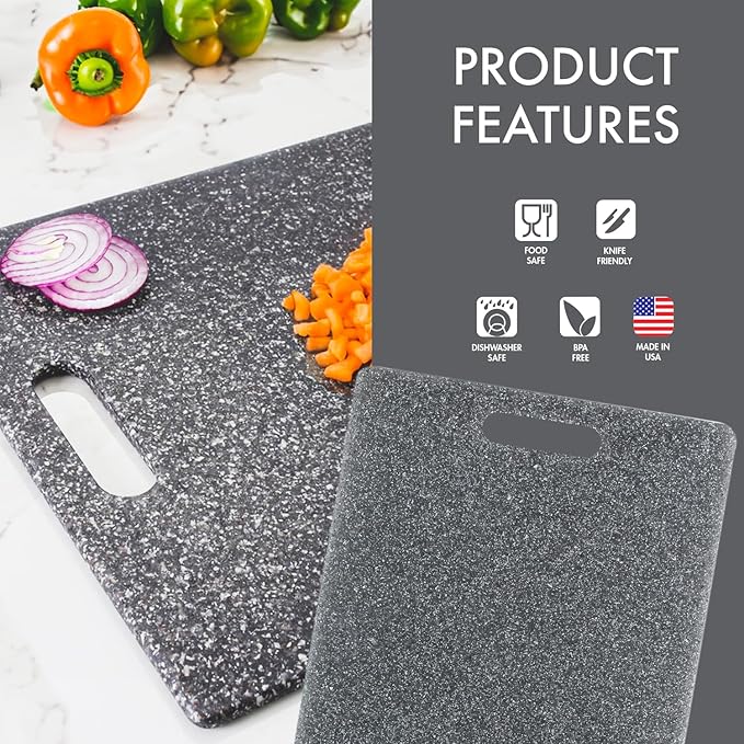 Dexas Superboard Cutting Board with Handle 11 x 14.5 inch Heavy Granite, Kitchen Prep Board, Dishwasher Safe, Non-Porous Poly Surface, Made in USA