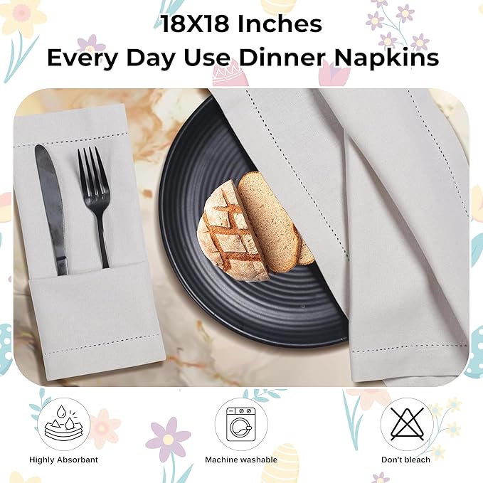 Bedding Craft Cotton Dinner Cloth Napkins Set of 12 – 18x18 Apricot Gelato Moonstruck Hemstitched – Machine Washable Fabric Napkins for Weddings, Baby Showers, Thanksgiving & Gifting