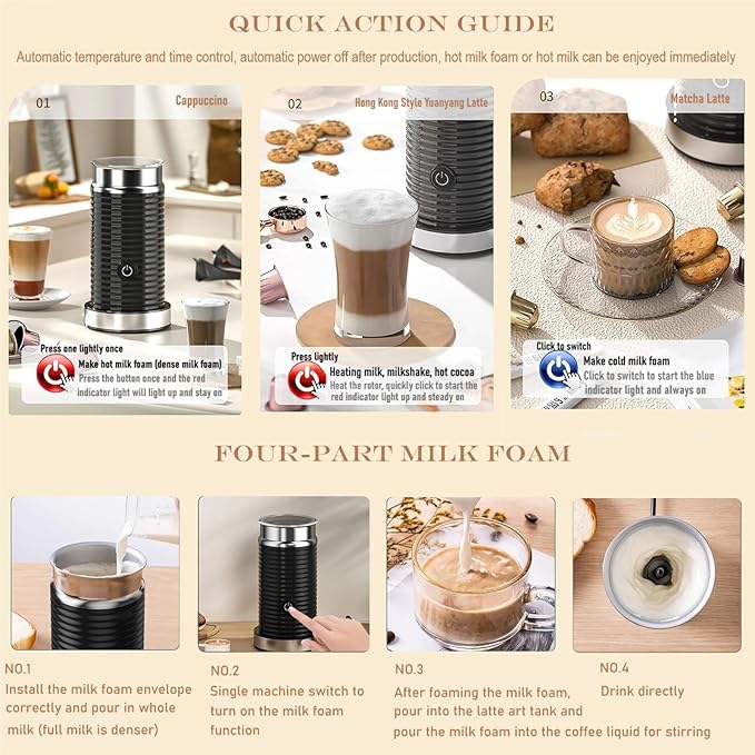 Milk frothing machine，Automatic milk frother，Electric for Hot & Cold Froth, Froth Or Heat Milk，Multifunctional milk frother，Automatic off & Easy Cleaning, Silent Operation (black)