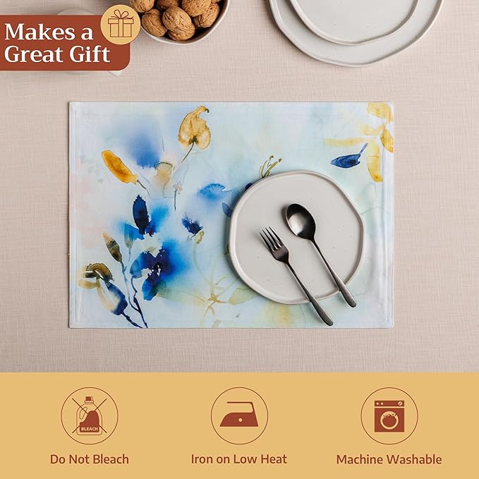 Maison d' Hermine Placemats Set of 4 100% Cotton Washable Cloth Place Mats Reusable Table Mats for Kitchen Dining Party Wedding Gifts for Mothers Day Spring/Summer (Lazy Summer Days, 13" x 19")