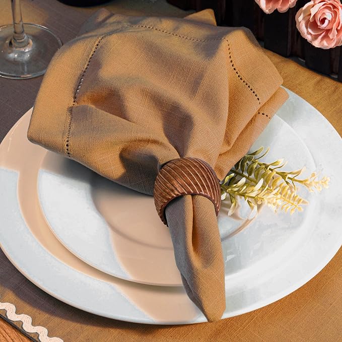 FINGERCRAFT Cloth Napkin Hemstitched 20x20 Inch Generous Picot Hem, Mitred Corner, Everyday Use Premium Quality High GSM and Good Absorbency Set of 12 Easter Color Beige Brown