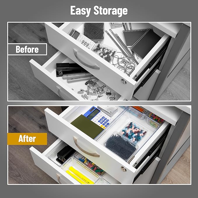 Mind Reader 8-Piece Drawer Organizer Set, Storage Trays for Kitchen, Bathroom, Office, Makeup, Jewelry & More, Junk Drawer Tray, Utensil Holder, Plastic, Clear