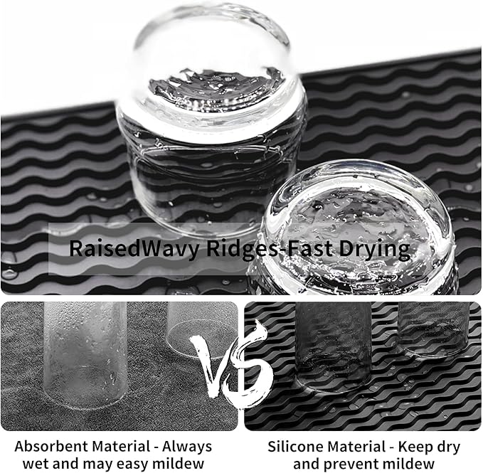 ZLR Silicone Sponge Holder & Sink Caddy Tray (6" x 17") - Narrow Dish Drying Mat for Kitchen Counter - Waterproof Soap Dispenser Organizer, Non-Slip Bathroom Vanity Tray (Black)