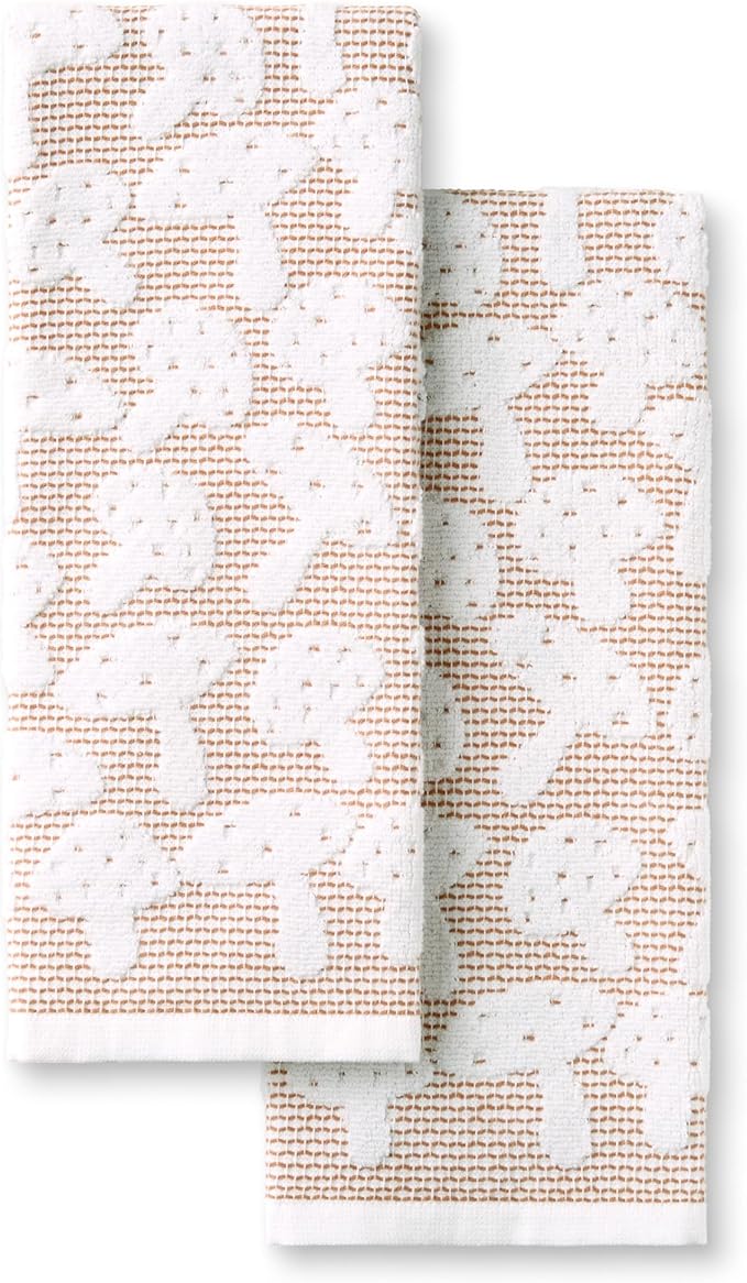 Martha Stewart Woodland Harvest Jacquard Mushrooms Kitchen Towel 2-Pack Set, 100% Cotton with Absorbent Honeycomb Texture, Decorative Kitchen Towels, Brown, 16"X28"