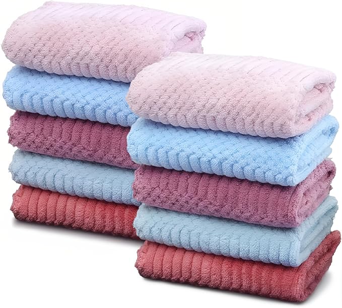 10 Pack Kitchen Towels and Dishcloths Sets, 12 X 12 Inches, Absorbent Dish Towels for Kitchen, Microfiber Cleaning Cloth, Dish Cloths for Washing Dishes (Multicolored)