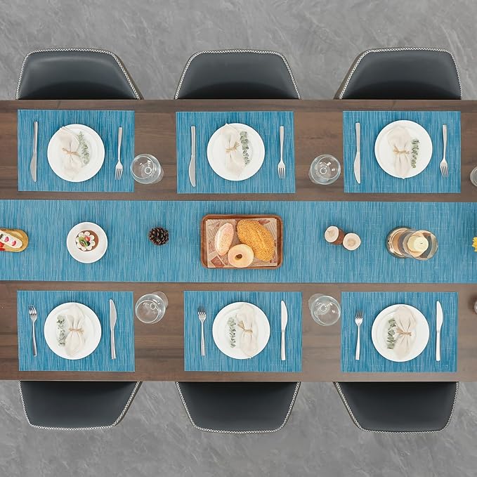 Myir JUN Placemats Set of 4, Vinyl Woven Placemats Place Mats Indoor Set of 4 Washable Table Mats Non-Slip Place mats for Dining Table (Blue, Set of 4)