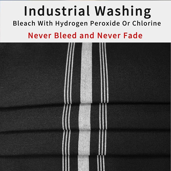 Cloth Napkins, 12 Pack - Commercial Quality 18 x 22 Inches, MJS Linen, Striped, Black White, Solution Dyed, Soil Release, Restaurant, Hotel, Wedding, Party