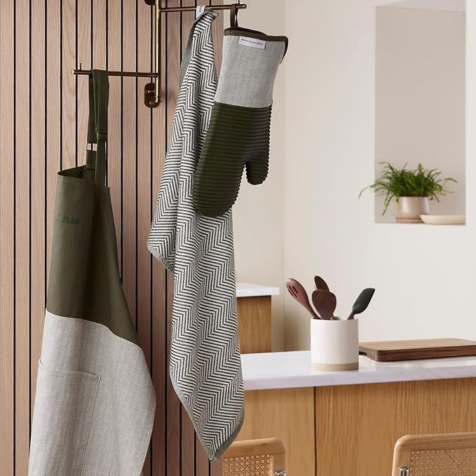 KitchenAid® Evergreen Design Series Heavyweight Textured Oversized Kitchen Towels 3-Pack Set, Absorbent 100% Cotton, Dual-Purpose, Deep Forest Green, 18"x28"