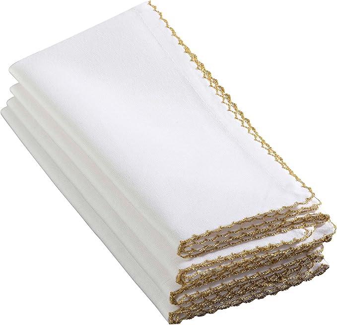 SARO LIFESTYLE - 1442.GL20S 1442 Recotting Collection Whip Stitched Design Dinner Napkins, Gold-Set of 4 Pcs, 20", 4 Pieces