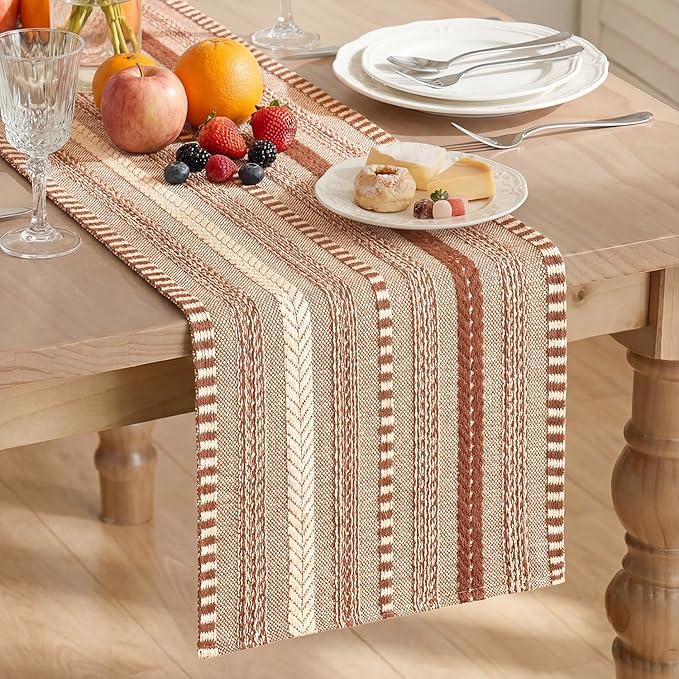 Artoid Mode Caramel Farmhouse Woven Table Runner, Seasonal Holiday Rustic Kitchen Dining Table Decoration for Home Party Decor 12x48 Inch