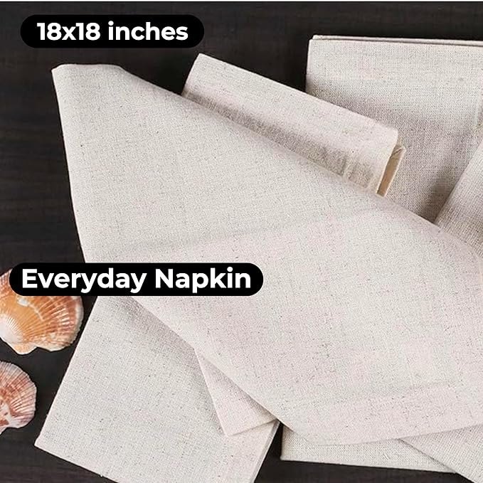 Linen Flax Cotton Cloth Dinner Napkins Set of 12 – 18x18 Natural Hemstitched Reusable Fabric Napkins for Weddings, Parties, Dinners & Table Décor – Elegant & Durable HOMIDATE