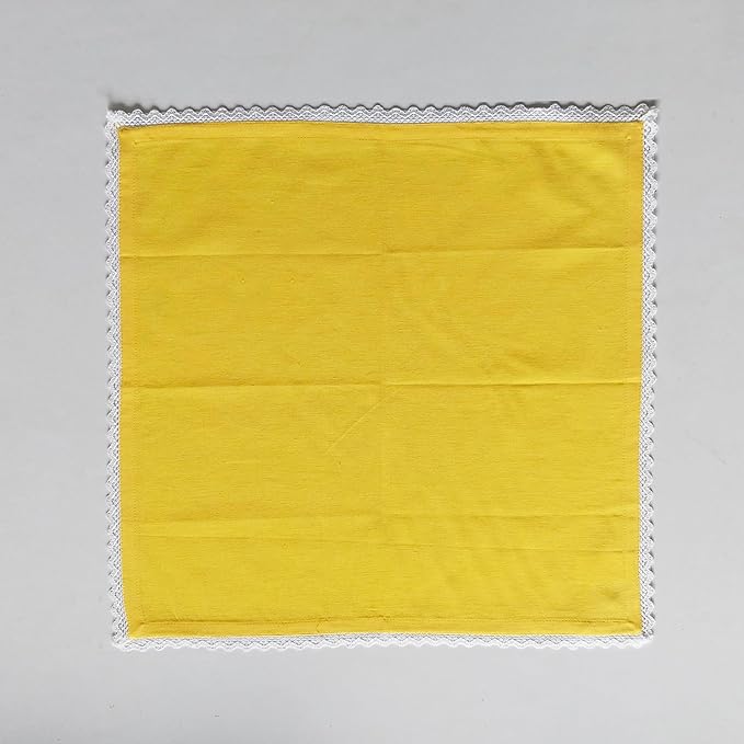 Fingercraft Dinner Cloth Napkin Cotton Linen Set of 12 Mitered Corners with Natural Elegant Lace for Everyday Use Napkins are Pre Shrunk and Good Absorbency with Lace 20x20 in Lemon Easter Color