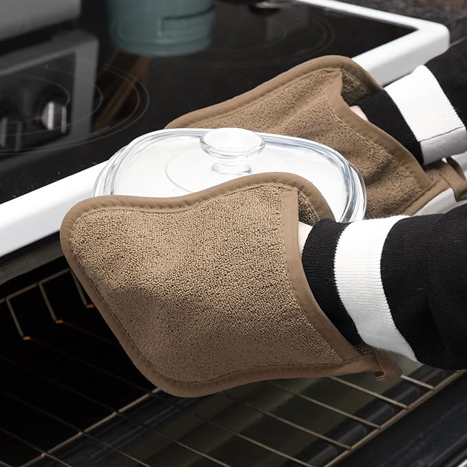 RITZ Terry Pocket Mitt & Hot Pad: Unparalleled Heat Resistant, Durable 100% Cotton – Ergonomically Designed for Optimal Grip – Easy-Care Machine Washable – 2-Pack, Mocha