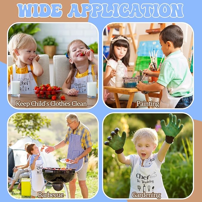 2 Pack Kids Apron and Chef Hat Adjustable Kitchen Cooking Apron with Pockets Kids Funny Apron for Girls Boys