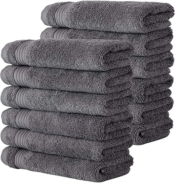 Classic Turkish Towels CTT - Premium Washcloths 12 Pack Set, 100% Turkish Cotton, Highly Absorbent & Quick Dry, Face Towels Wash Cloths for Hotel, Spa & Gym | 12"x12" (Grey)