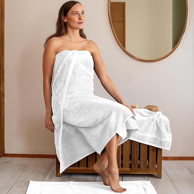 SALBAKOS 100% Turkish Cotton Bath Sheet Towels Set of 2-Piece White | 35x70 in Extra Large Bath Towels | Premium Hotel Quality, Thick, Soft, Super Absorbent Oversized Bath Towel (White, 2 Bath Sheets)