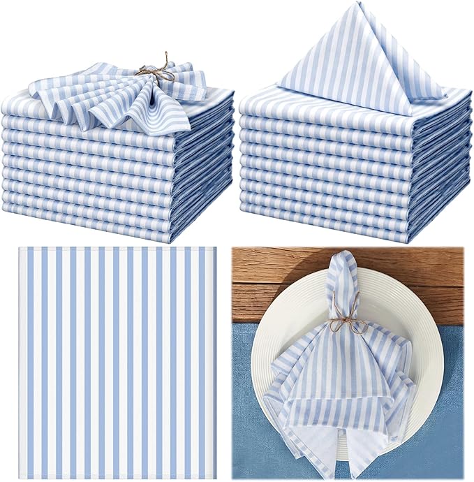 Funnymoom 24 Pcs Coastal Blue and White Striped Cloth Napkins Last Toast on the Coast Party Reusable Napkins French Retro Toile Dinner Soft Absorbent for Summer Holiday Party