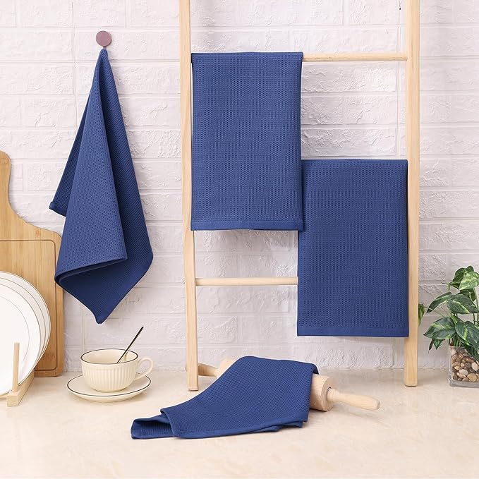 Homaxy 100% Cotton Waffle Weave Kitchen Towels - 6 Pack Soft and Absorbent Dish Towels - 16 x 26 Inches Quick Dry Hand Towels - Navy Blue