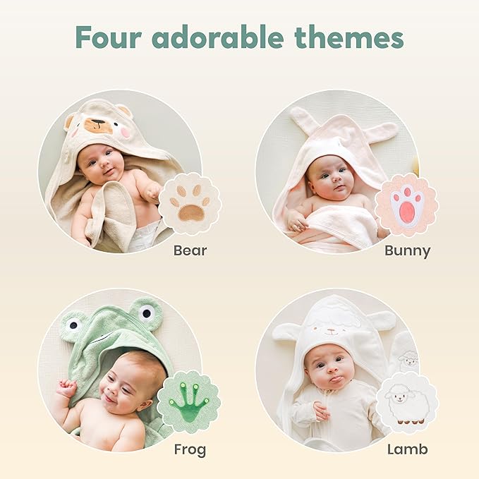 CuddleBug Premium Hooded Baby Bath Towel & Washcloth Set (Bear) - 100% Cotton Terrycloth Hooded Baby Towels for Newborn & Toddler - Super-Soft & Absorbent, Newborn Essentials (33" x 33") - White Lamb