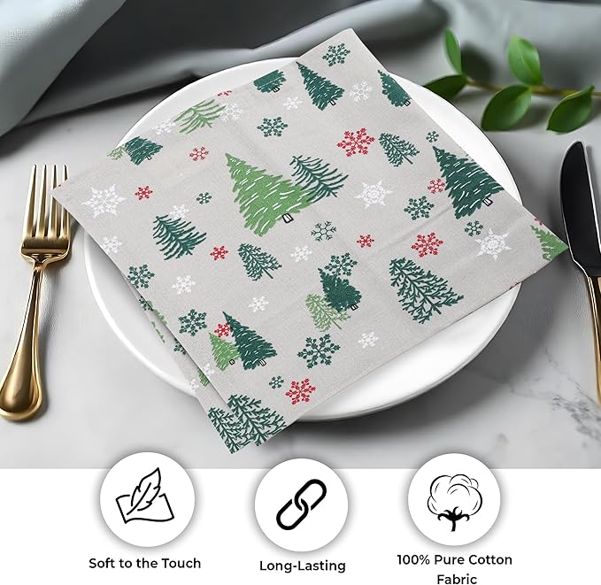 Urban Villa Cloth Napkins Set of 12(20x20)100% Cotton Dinner Napkins Cloth Washable Soft Durable Reusable Absorbent Napkins Ideal for Farmhouse Parties Hotel Lunch Restaurant Dinner Napkins-Green Tree