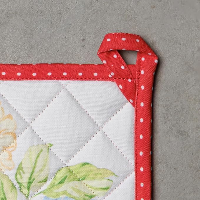 Maison d' Hermine Pot Holders 100% Cotton Heat Resistant Potholders 8" x 8" Hot Pads with Loop BBQ Cooking Baking Gifts for Mothers Day Handling Hot Pans Spring/Summer (Pack of 2, Vintage Floral)