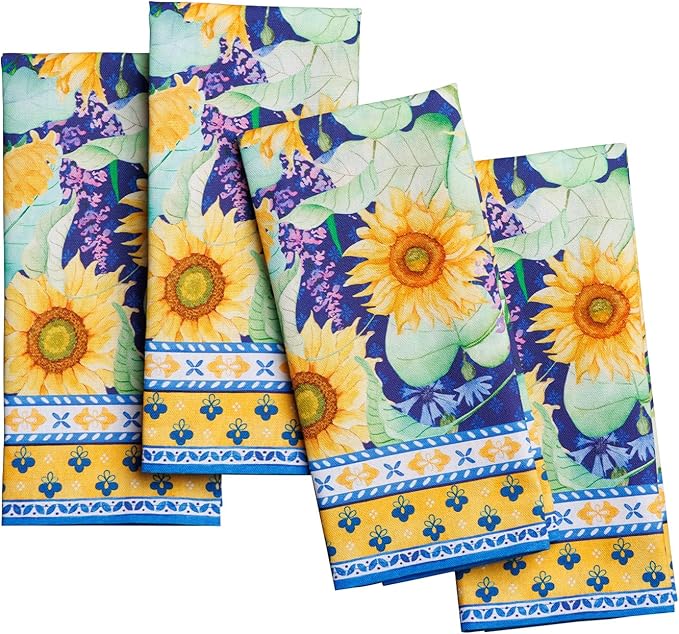 Maison d' Hermine Cloth Napkins Set of 4 100% Cotton Everyday Reusable Square Napkins Cloth Washable Dinner Party Wedding Restaurant Gifts for Mothers Day Spring/Summer(Sunflower Days, 18" x 18")
