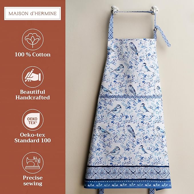 Maison d' Hermine 100% Cotton Apron for women with Pocket Kitchen Chef Apron for Men Cooking Mothers Day Gifts