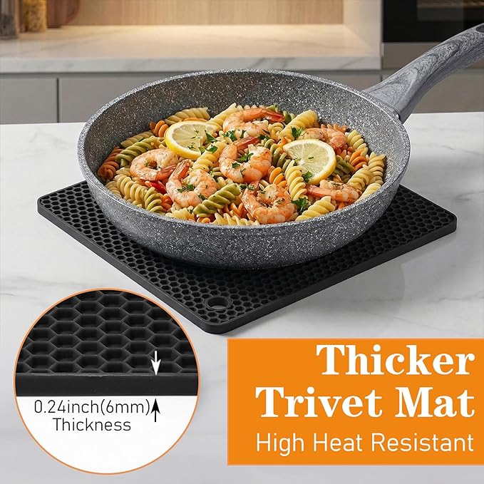 12 Pack Silicone Trivet Mats Hot Pads with Silicone Oven Mitts Non Slip Pot Holders Heat Resistant Trivet Pads Cooking for Kitchen Counter Table Placemats (Black)