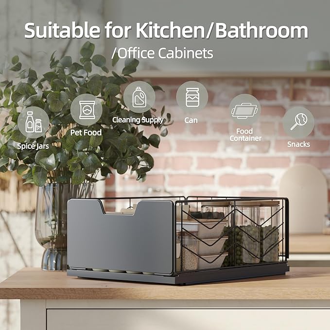 NETEL Pull Out Cabinet Organizer, 4 Pack No Drill Slide Out Drawers for Kitchen Cabinets, Metal Pantry Pull Out Shelves, Kitchen Cabinet Organizer, Pull Out Home Organizers,11.8"W X 15.7"D X 6.9"H