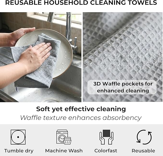 Light Gray Cotton Cleaning Rags For Housekeeping - Trapos Paños De Limpieza Reutilizables - Kitchen Bar Shop Towel Dish Mop Wash Cloth For House - Reusable Washable Absorbent - 13"x13" 12 Pack
