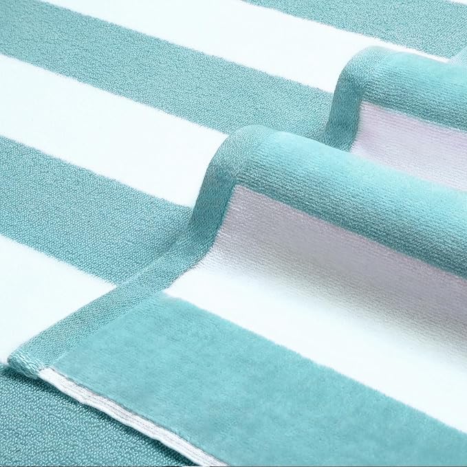 LULUHOME Large Oversized Beach Towel - Big Cotton 36 x 70 Inch Striped Pool Towel, Large Cabana Soft Swimming Towel for Adult Men Women,Aqua