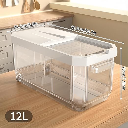 Cetomo 12L*2 Plastic Grains Storage Container, Storage Boxes for Cereal, Rice, Pasta, Beans, Soybean, Storage Containers for Home Kitchen, 12L / 9KG (2 Pack)