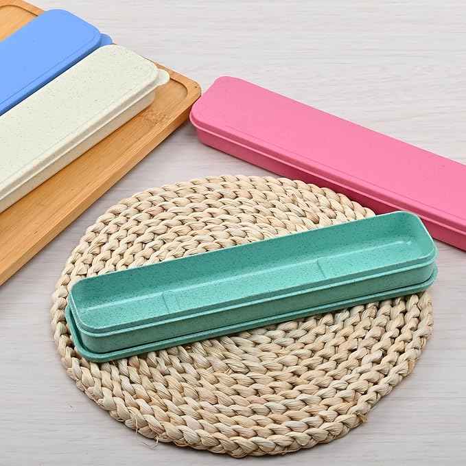 Travel Cutlery Case Portable Utensil Holder Large Travel Silverware Case Flatware Storage Box Camping Utensils Cutlery Cases for Fork Spoon Chopsticks Lunch Box, 9.6 x 2.1 inches (Blue, Pink)