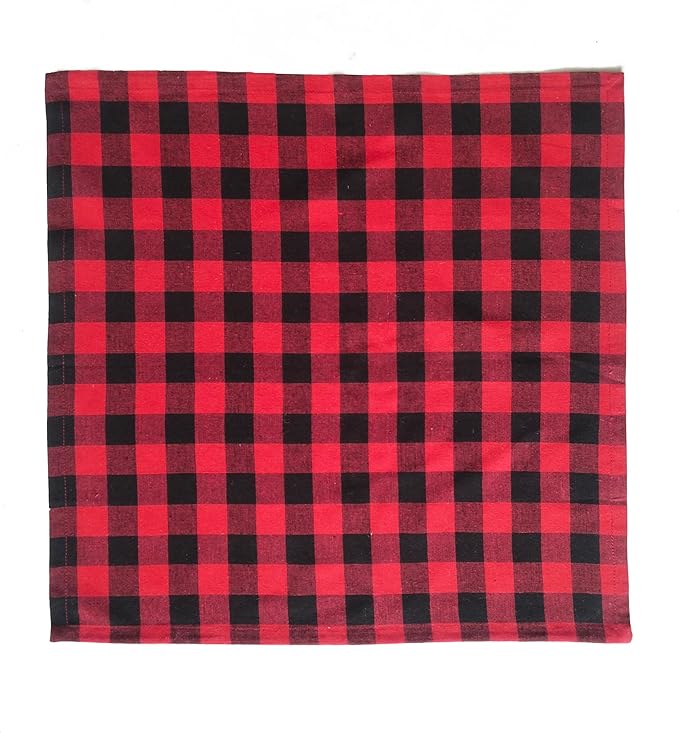 FINGERCRAFT Cloth Napkins, Everyday Use, Premium Quality, Cotton Buffalo Plaid, Set of 12, 20X20 Inch Oversized Napkins Cloth Mitered Corners, Soft, Durable Hotel Quality Red Black Checkered