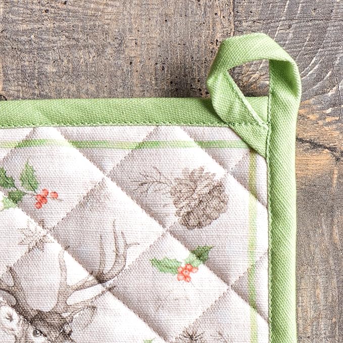 Maison d' Hermine Pot Holders 100% Cotton Heat Resistant Potholders 8" x 8" Hot Pads with Loop for Thanksgiving Christmas Decorations BBQ Cooking Baking Handling Hot Pans (Pack of 1, Christmas Dew)