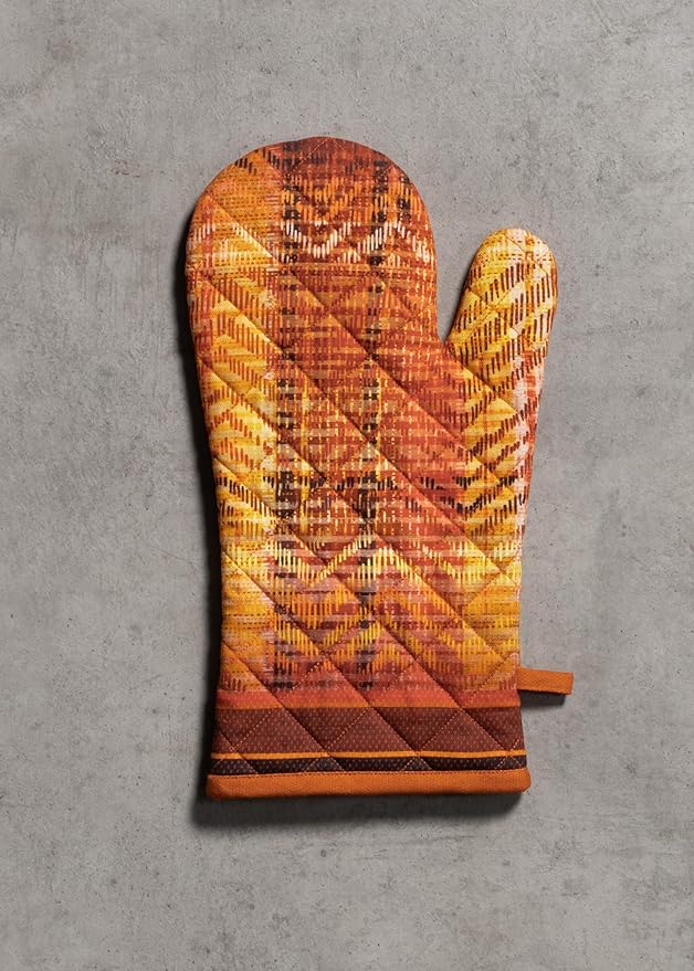 Maison d' Hermine Oven Gloves 100% Cotton Oven Mitt 7" x 13" with Loop Heat Resistant Cooking Gloves for Thanksgiving Christmas Decorations Baking Handling Hot Pans (Pack of 1, Thanksgiving Tartan)