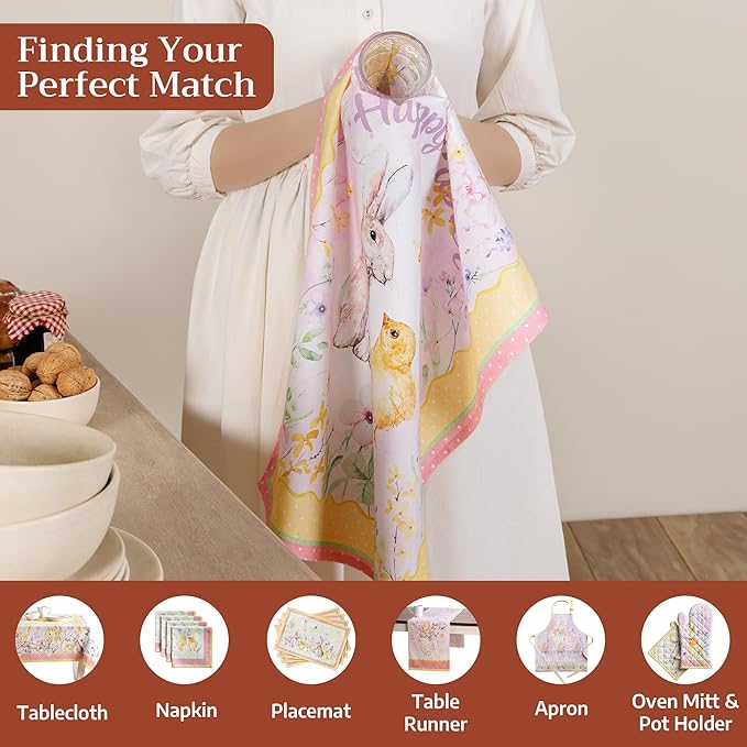 Maison d' Hermine Kitchen Towels Set of 3 100% Cotton 27.50" x 20" Reusable Cloth Tea Dish Towels Absorbent with Hanging Loop for Kitchen Gifts for Mothers Day Spring/Summer (Easter Zest)