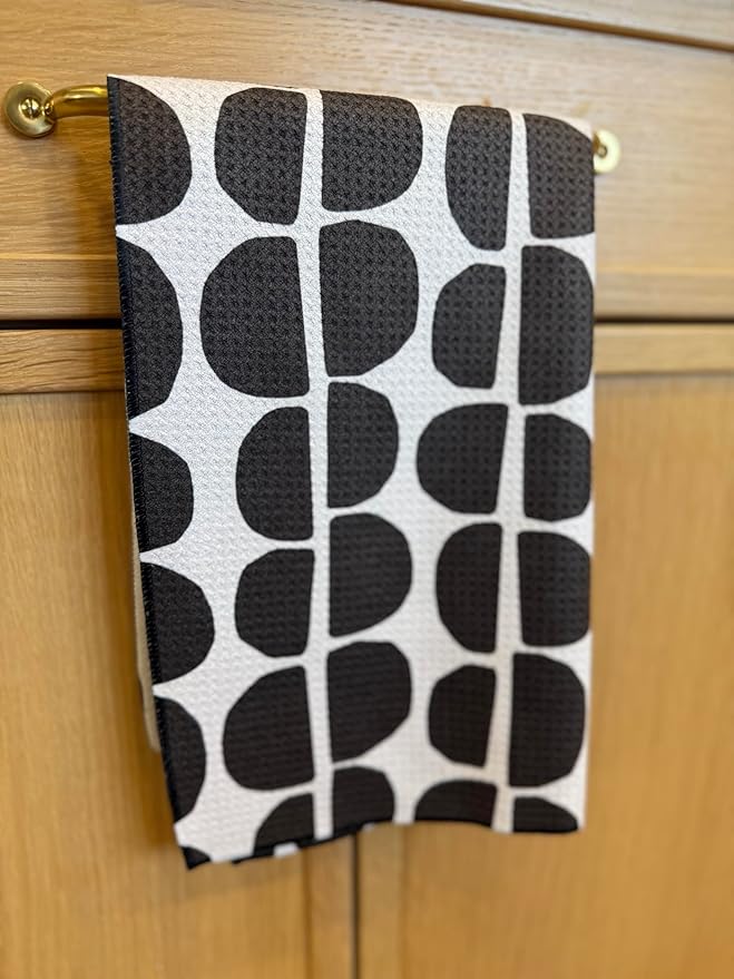 || 3 Pack|| Double Sided Dish Towels || Waffle Weave Microfiber || Tea Towels || Highly Absorbent || Hanging Loop || Dish Cloths || Modern || Designer Prints (Black/Gray)