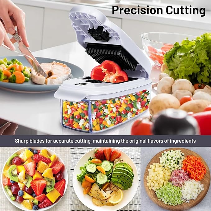 Veggie Chopper – 2-in-1 Onion Chopper · Vegetable Chopper with Container · Pepper Chopper · Vegetable Cutter – Kitchen Gadget & Kitchen Accessory (White & Black)