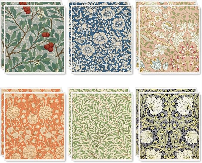 Whaline 12 Pcs William Morris Floral Swedish Dishcloths Vintage Greenery Flower Kitchen Towels Reusable Cotton Absorbent Dish Towels for Home Housewarming Cleaning, 7 x 8 Inch
