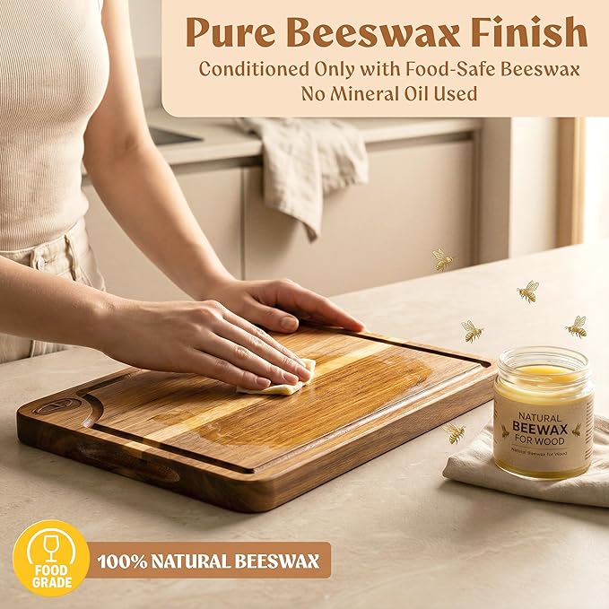 EDELHAUS Cutting Boards for Kitchen (Set of 3) Beeswax Finished Acacia Wood Cutting Board, Mineral Oil Free Wooden Cutting Boards non Toxic with Juice Groove, Non-Slip Feet, Charcuterie Boards