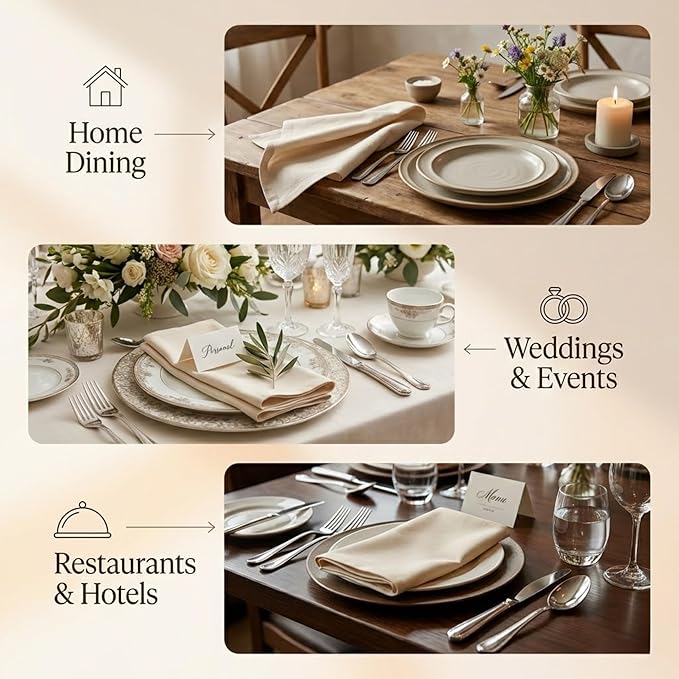 ACCENTHOME Accent Home 100% Cotton Napkins, Delicate Cloth Napkins for Dinners, Parties and Weddings，18 x 18 Inch Set of 6 - Natural
