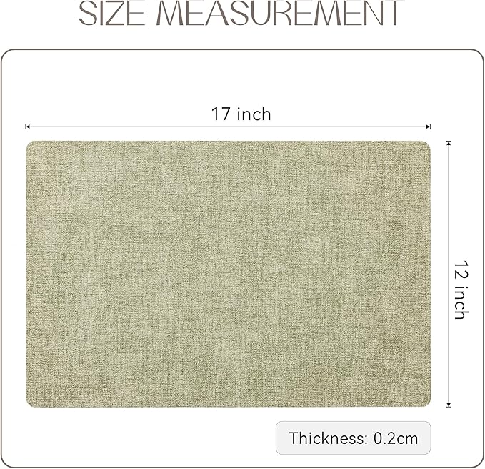 Romanstile Vinyl Placemats Set of 12-12 X 17 Inch - Faux Leather 100% Waterproof Oil-Proof Wipeable Place Mats, Heat Resistant Reversible PU Table Mats for Kitchen Dining Party Outdoor, Grass Green