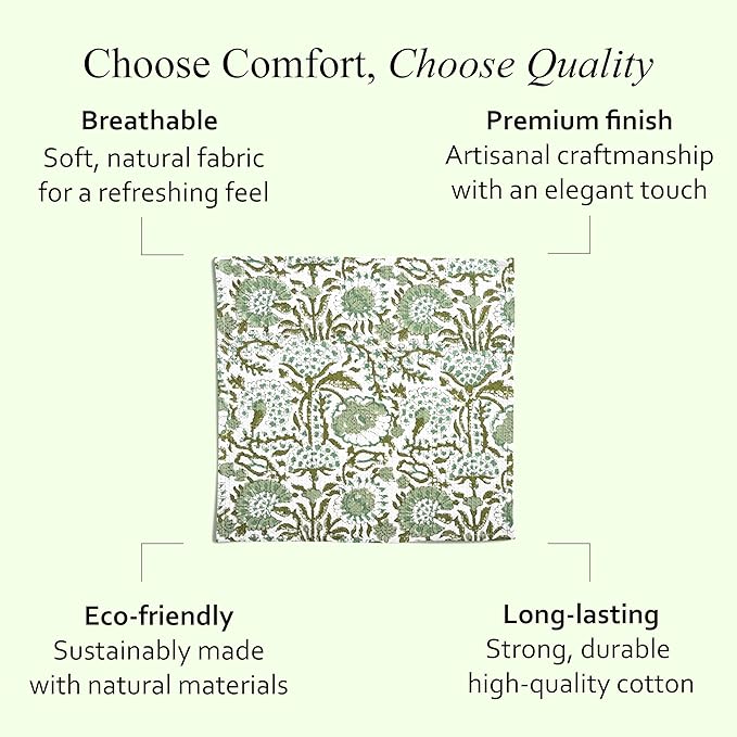 CPC Agate Green Hand Block Printed Cotton Waffle Dish Cloth Set of 6-12x12 Inch Super Absorbent, Soft, Reusable Kitchen Towels for Dish Drying & Cleaning Ideal for Spring, Mother's Day
