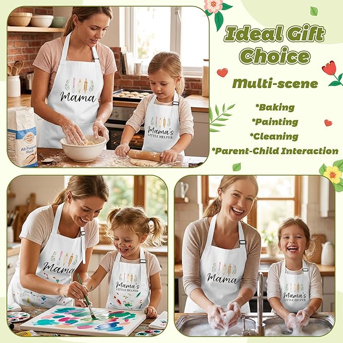 R HORSE 2Pcs Adults Kids Matching Apron Set, Mama and Me Adjustable Kitchen Apron with 2 Pockets, Mommy and Me Matching Outfits Mother’s Day Gift for Mom Women Daughter Cooking Baking Painting Gifts